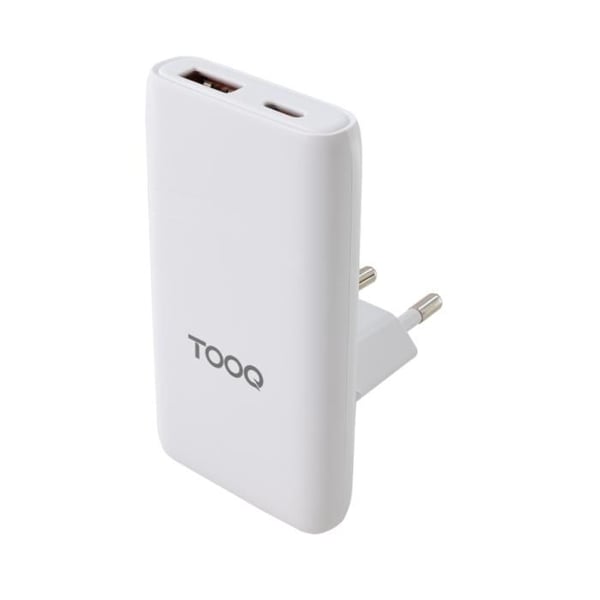 Väggladdare - TOOQ - TQWC-GANSL65W1A1C - GaN 65W - USB-C/PD - USB-A/QC - Vit
