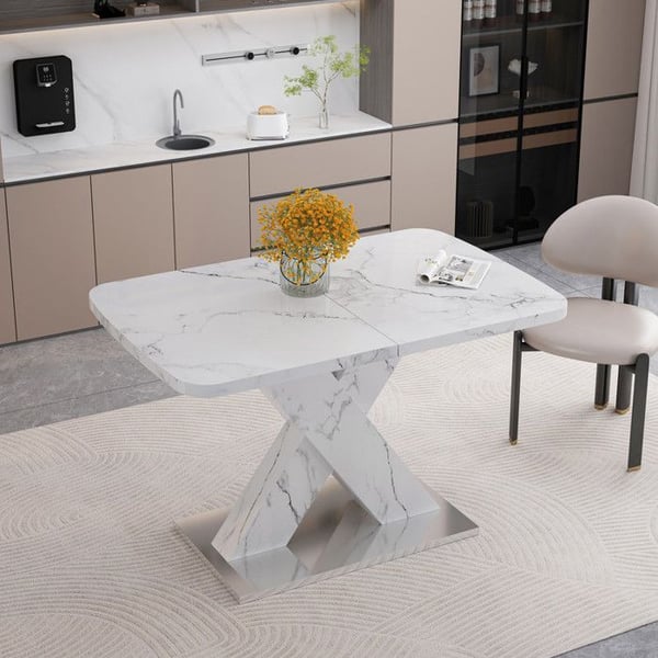 Utsträckbart matbord - MUVOE - Rektangulär - Vit marmor - 6 platser - 160 cm