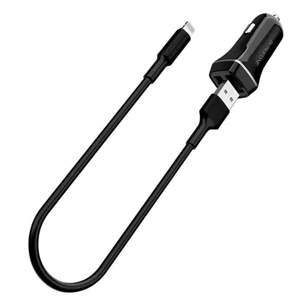 Bilar Laddare - BOROFONE - 2 USB-portar - Lightning Kabel - Hållbar Polykarbonat - Svart