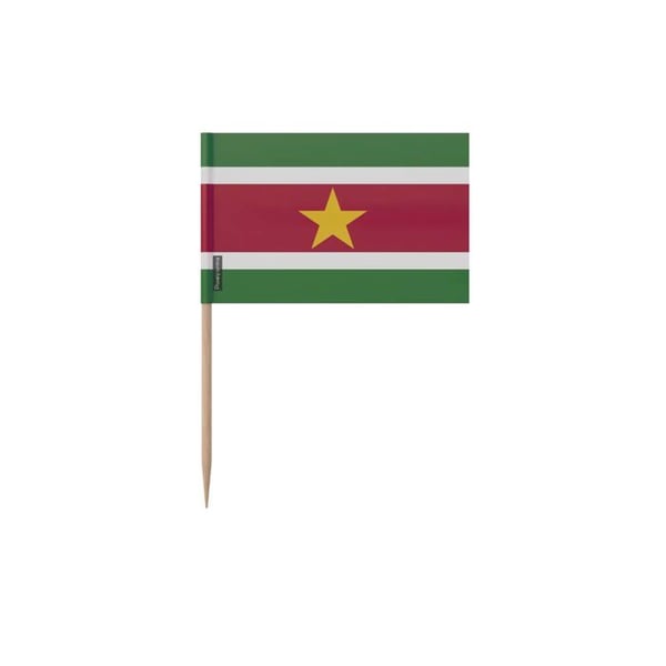 Tandpetare Surinamflagga - 12 cm - 100 stycken - självhäftande plast - bambustick - Pixelforma