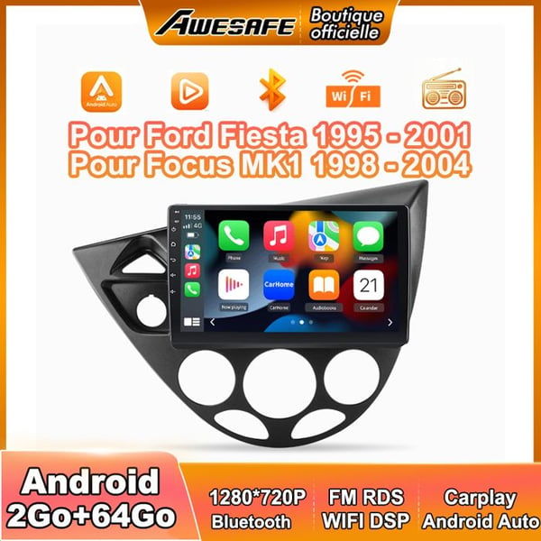 AWESAFE Bilradio Android 13 2Go+64Go för Focus MK1 (1998-2004) 9'' Pekskärm med Carplay GPS Bluetooth Android Auto
