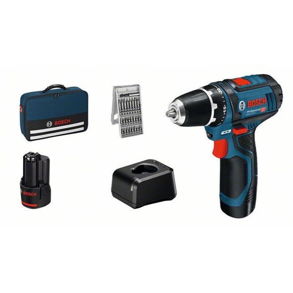 Batteridrill - BOSCH Professional - GSR 12V-15 - 2 batterier 2Ah - 25 tillbehör - 12V