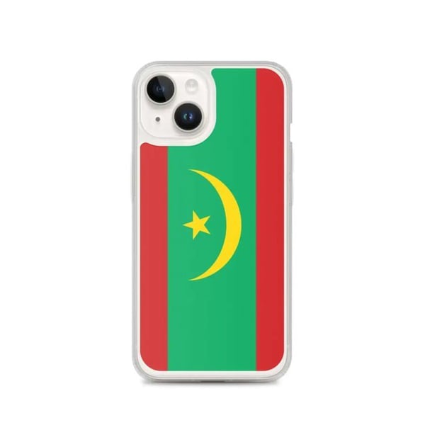 Telefonfodral – Flagga för Mauretanien – Kompatibel med iPhone 14 – Mjuk Fodral – Slitstark och Stötresistent – Silikon – Pixelforma