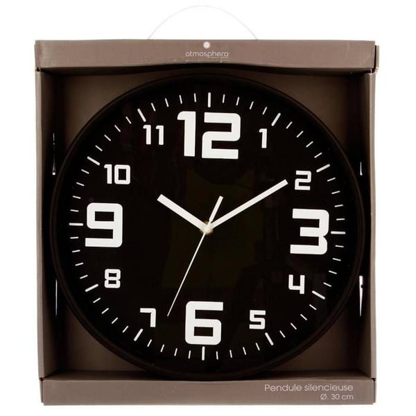 Klocka silver "Tystnad" svart D30cm - Atmosphera Inredningsdesigner