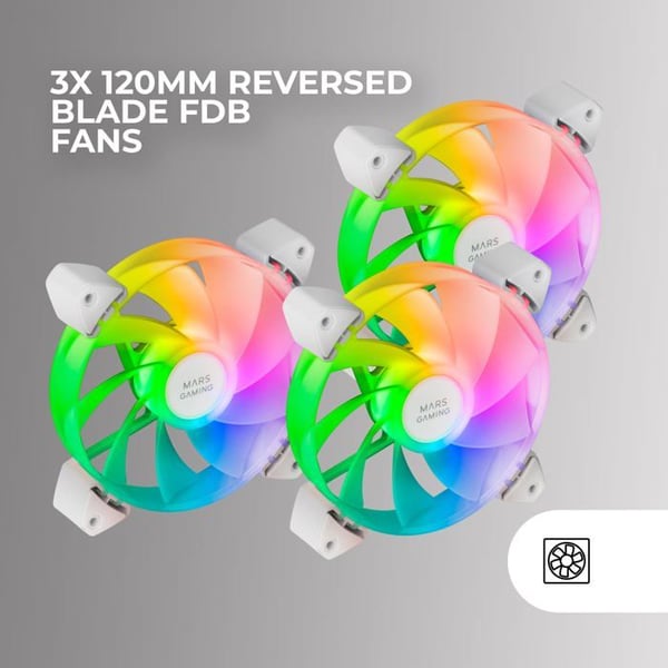 Fläktar - MARS GAMING - MF-3AR - ARGB-belysning 360° - Inverterade blad - 120mm