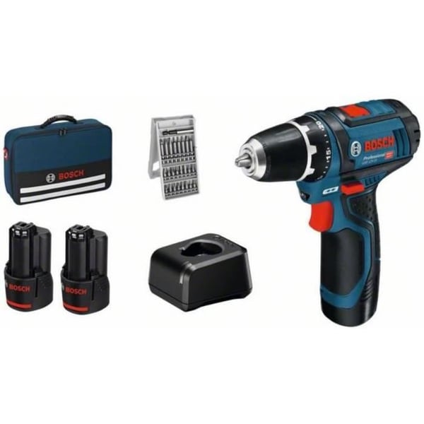 Akkukäyttöinen pora - BOSCH Professional - GSR 12V-15 - 2 akkua 2Ah - 25 tarviketta - 12V