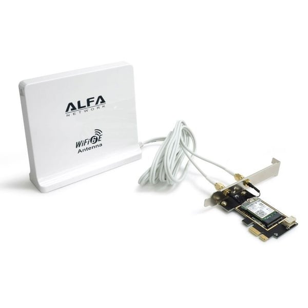 PCIe Wi-Fi 6E-kort - ALFA NETWORK - AX210 - 5dBi panelantenn - Bluetooth 5 - Tri-band