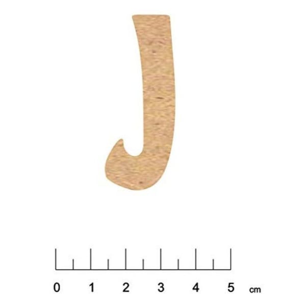 Terre & Bois Créations - Bokstav i MDF trä med självhäftande baksida 5 cm Bokstav J
