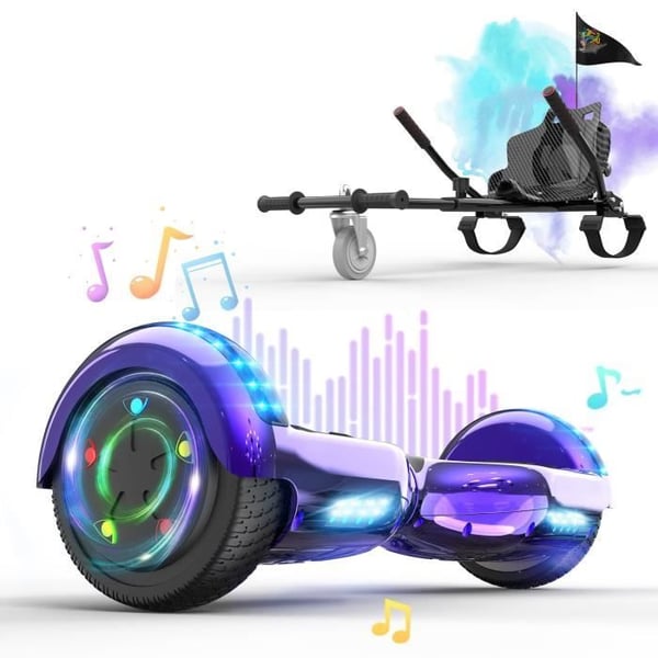 Hoverboard 6.5'' + Hoverkart, Hoverboard Bluetooth Motor 700W med LED Flash Hjul + Justerbar Hoverkart, Ideel Gave til Barn/Teenager