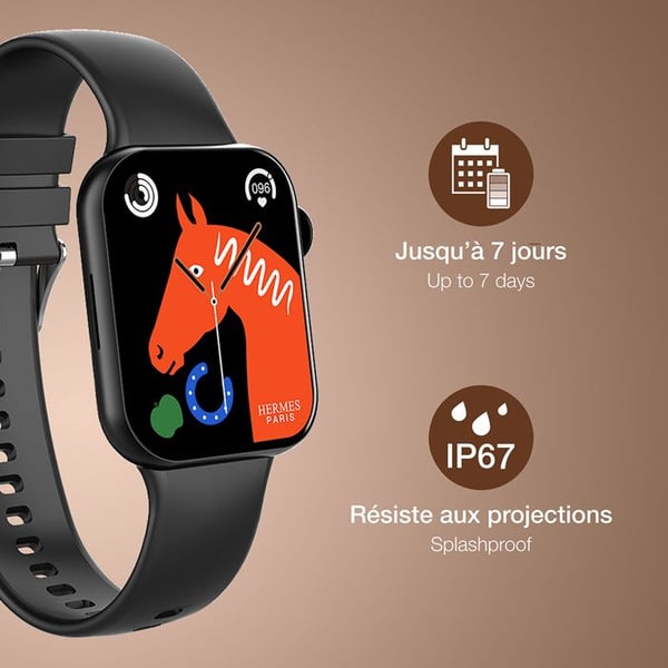 Smartklocka - BIGBEN CONNECTED - Fyrkantig - Svart - 7 dagars batteritid - IP67