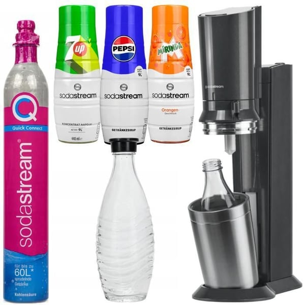Saturator för kolsyrat vatten - SodaStream - Crystal 3.0 - Glas karaff 0.6L - 3 inkluderade siraper Pepsi Mirinda 7Up