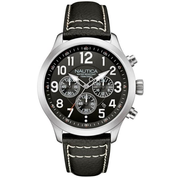Herrklocka - Nautica - NCC-01 - Kronograf - Läder - Silver - Analog