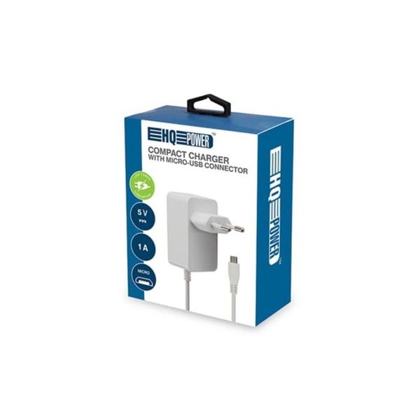 HQ-Power kompaktladdare med mikro-USB-anslutning, 5V - 1A - 5W, universell 100-240VAC-ingång, 150 cm lång kabel