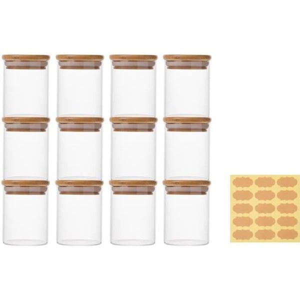 12x150ml Högborosilicatglas Cylinder Förvaringsbehållare förKryddor, Kaffe i Bönor