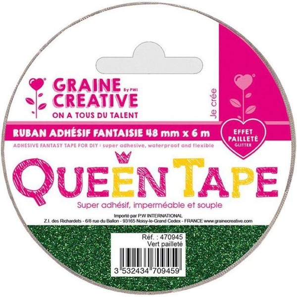 Graine Créative - Bred tejp Queen Tape 4,8 cm Grön Glittrig