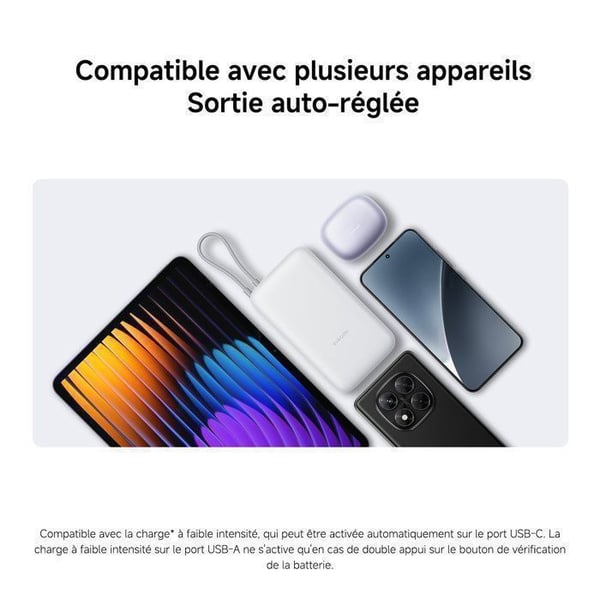 XIAOMI Power Bank 20000mAh (Integrerad kabel) Ljusgrå - Extern batteri - Stort kapacitet - Inbyggd strömkabel