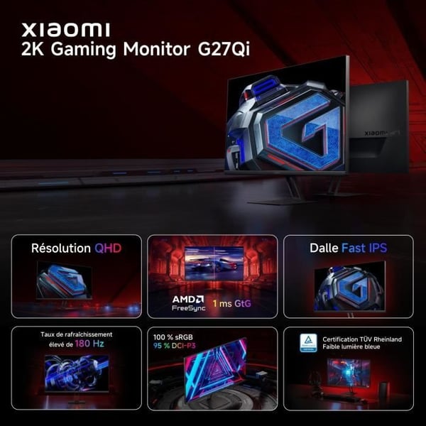 E-sportsskärm - XIAOMI - 2K G27Qi - 27" - 2K QHD - Snabb IPS-panel - 180Hz - 1ms