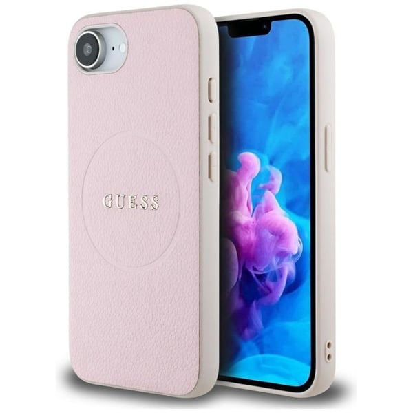 Coque Guess Grained Gold Ring MagSafe til iPhone 16e - Pink