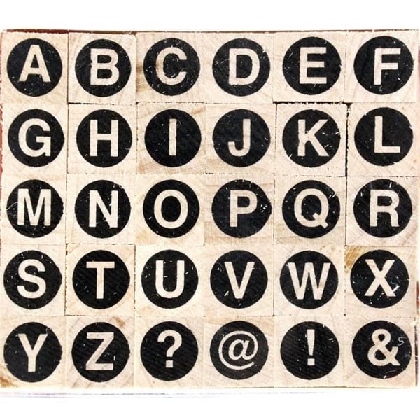 Trästämpel - ARTEMIO - Rund versal alfabet - 30 bokstäver - 1 x 1 cm - Mixad