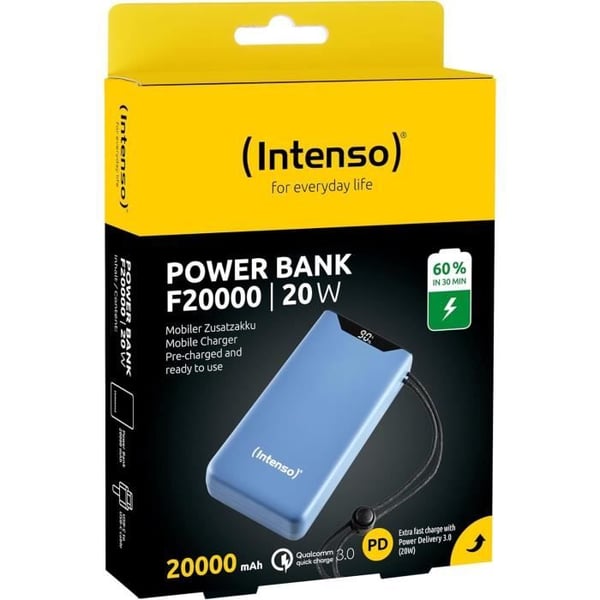 Externt Batteri - INTENSO - F20000 - 20000 mAh - PD 20 W - QC 18 W - Blå Externt Batteri - INTENSO - F20000 - 20000 mAh - PD 20 W - QC 18 W - Blå