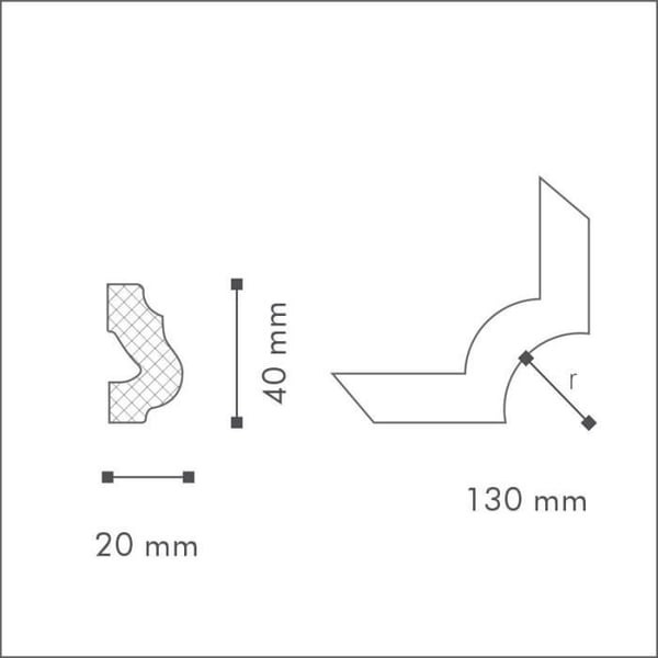 Hörnset - Polystyren - O16 - Höjd 40 mm - Tjocklek 20 mm - Paket med 10 set