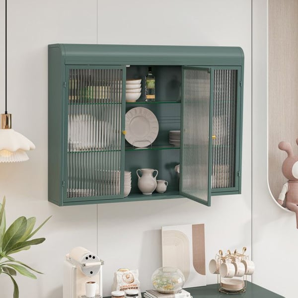 Glaskabinet - MUVOE - 3 døre - Væghængt - Mørkegrøn - Moderne design