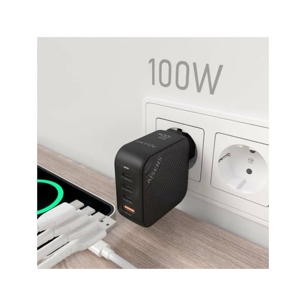 Väggladdare - Aisens - ASCH-100W4P029-BK - 100 W - Svart - USB-C