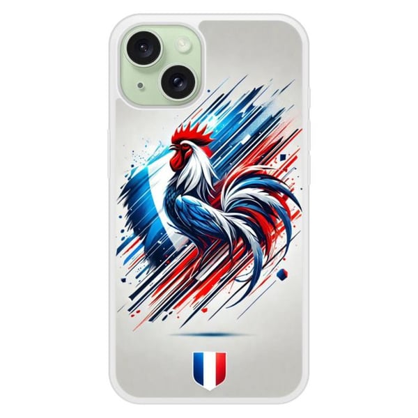 Förstärkt silikonskal med tryck kompatibelt med Apple iPhone 15 Coq Français