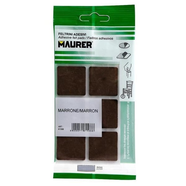 Självhäftande filt - MAURER - 30 x 30 mm - Brun - Opaque - Blister med 6 enheter