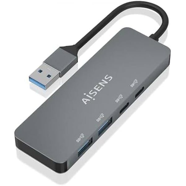 AISENS HUB USB 3 2 GEN2 10G A M-2xTYPE C H-2xUSB-A H 15CM Grå