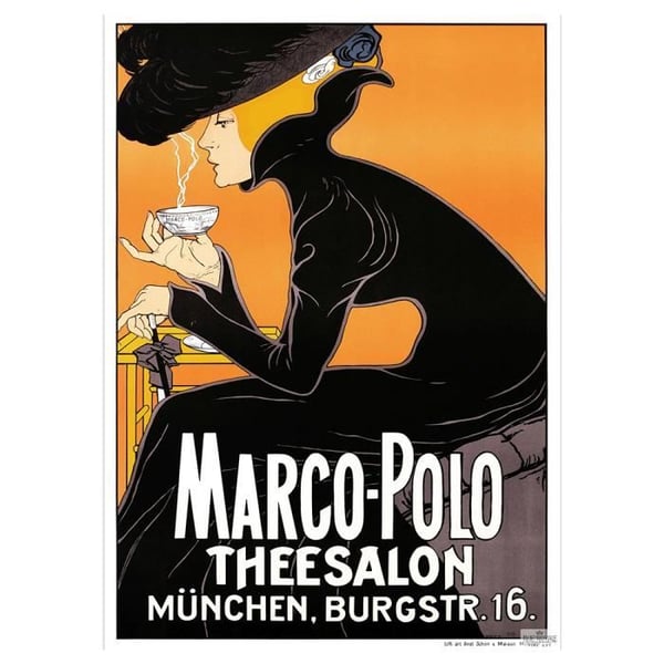 Legendarte - Vintage reklamaffisch Marco Polo Theesalon - Målning, tryck på duk cm. 50x70