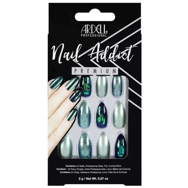 Falska naglar - ARDELL - Grön Glittrig Chrome - 24 stycken - Effekt Glitter Chrome - Enkel applicering