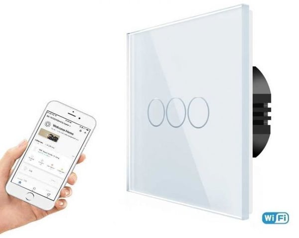Strömbrytare - VÅR - Tripolis - Touch - Fjärrkontroll (WIFI) - Vitt glas
