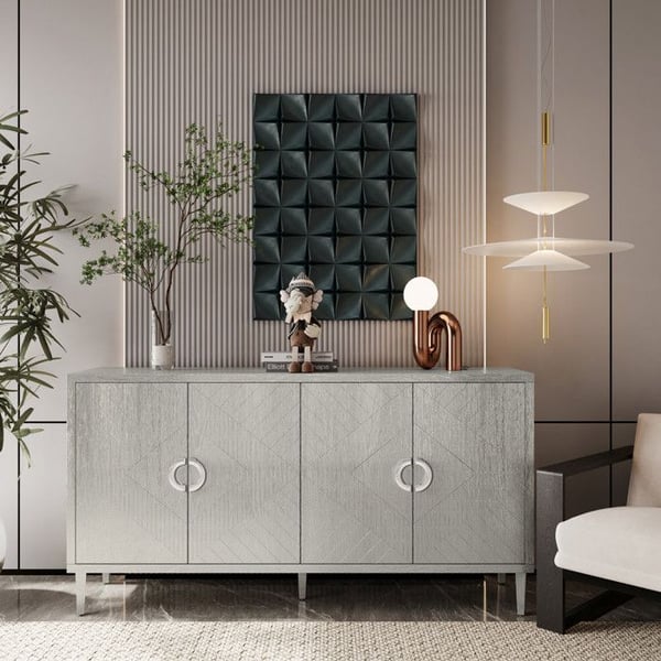Säilytyskaappi - MUVOE - 4 ovea - MDF ja mänty - Väri: samppanja - 152 cm korkea