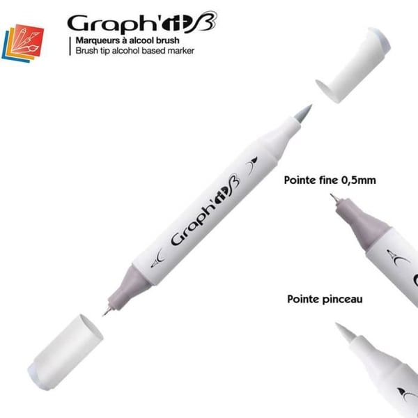 Alkoholmarkör "Graph'It Brush Marker" av Graph'IT - Graph'it Färgkarta:9102 - Cool Grey