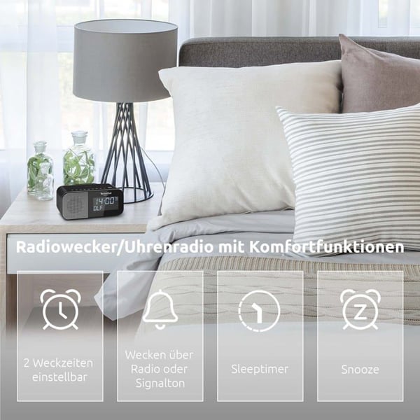Radioväckare - TECHNISAT - 0000/2969 - DAB+ och FM - Trådlös laddning - Snooze-funktion
