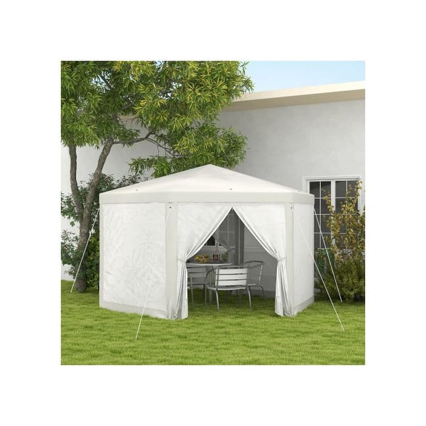 Festtelt - MUVOE - Hexagonal 4x4m - Polyester og metal - Farve creme - Beskyttelse mod insektaler