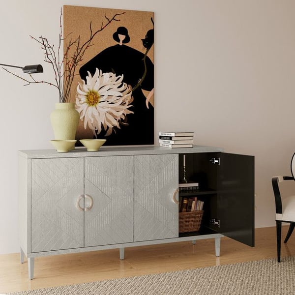 Säilytyskaappi - MUVOE - 4 ovea - MDF ja mänty - Väri: samppanja - 152 cm korkea