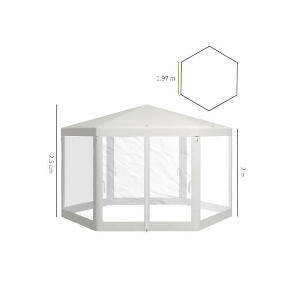 Festtelt - MUVOE - Hexagonal 4x4m - Polyester og metal - Farve creme - Beskyttelse mod insektaler