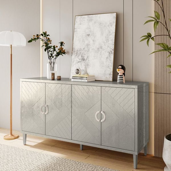 Säilytyskaappi - MUVOE - 4 ovea - MDF ja mänty - Väri: samppanja - 152 cm korkea