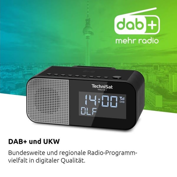 Radioväckare - TECHNISAT - 0000/2969 - DAB+ och FM - Trådlös laddning - Snooze-funktion