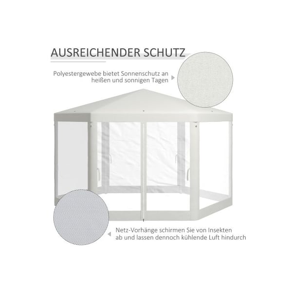 Festtelt - MUVOE - Hexagonal 4x4m - Polyester og metal - Farve creme - Beskyttelse mod insektaler