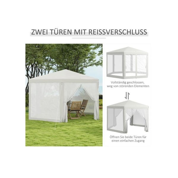 Festtelt - MUVOE - Hexagonal 4x4m - Polyester og metal - Farve creme - Beskyttelse mod insektaler