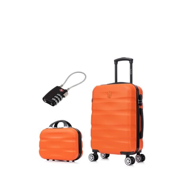 Kabinväska 55x35x25cm med toalettväska | Resväska CELIMS AeroWave | ABS | Lås | 4 hjul 360 | Orange