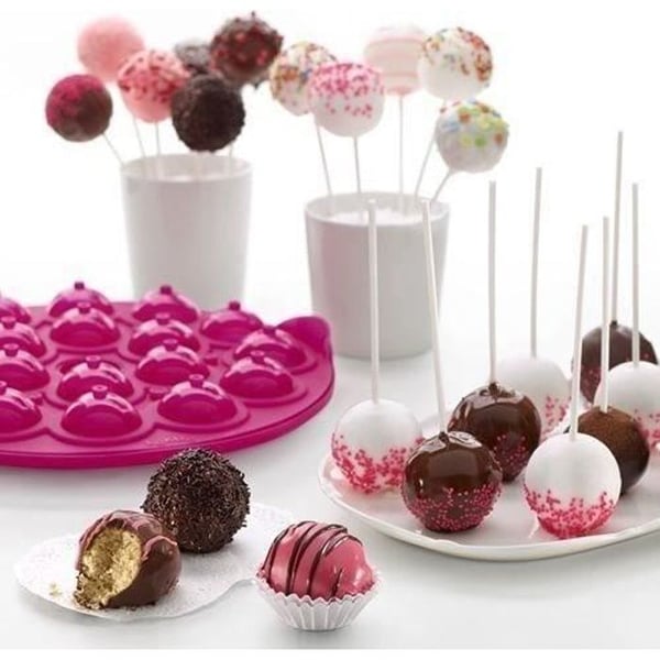 Cake pop form - LEKUE - 18 hulrum - Platinum silikone - Magenta farve - Tåler opvaskemaskine
