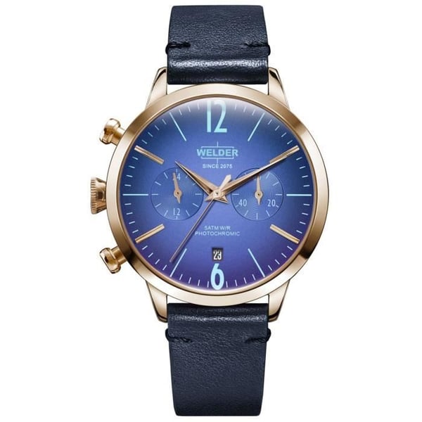 Klocka - WELDER - SMOOTHY WRC106 - Blå/Guld - Läderarmband - 50 mm kvartsboett