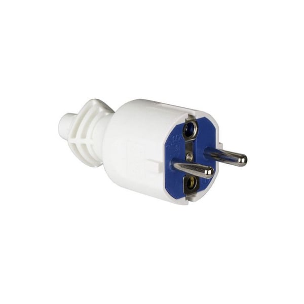 Fiche 2p+t - SOLERA - 706cb - 16A 250V - PVC Vit - Fällbar Kabelklämma