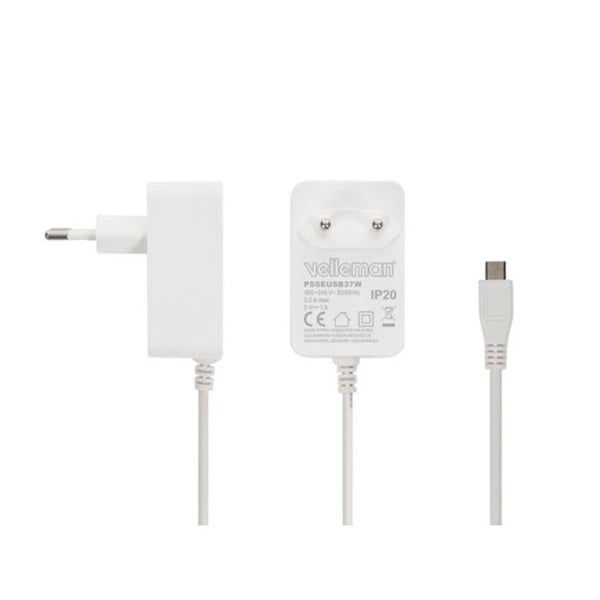 Kompakt laddare - VELLEMAN - 5VCC - 2.5A - 12.5W max - Mikro-USB-kabel 150cm