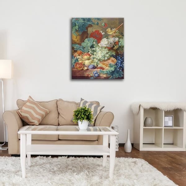 Legendarte - Målning, tryck på duk - Stilleben med blommor och frukt - Jan van Huysum cm. 50x60
