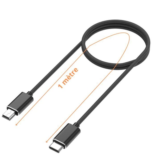 Kabel för Alcatel One Touch CHROME/E206/E221/E227/E230/E801/E805/I650 - Mini B/USB-C svart 1 meter Phonillico®